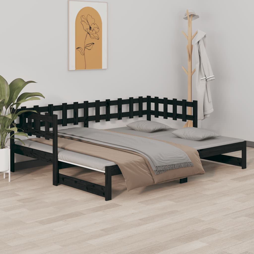 820736 vidaXL Sofá-cama de puxar 2x(80x200) cm pinho maciço preto