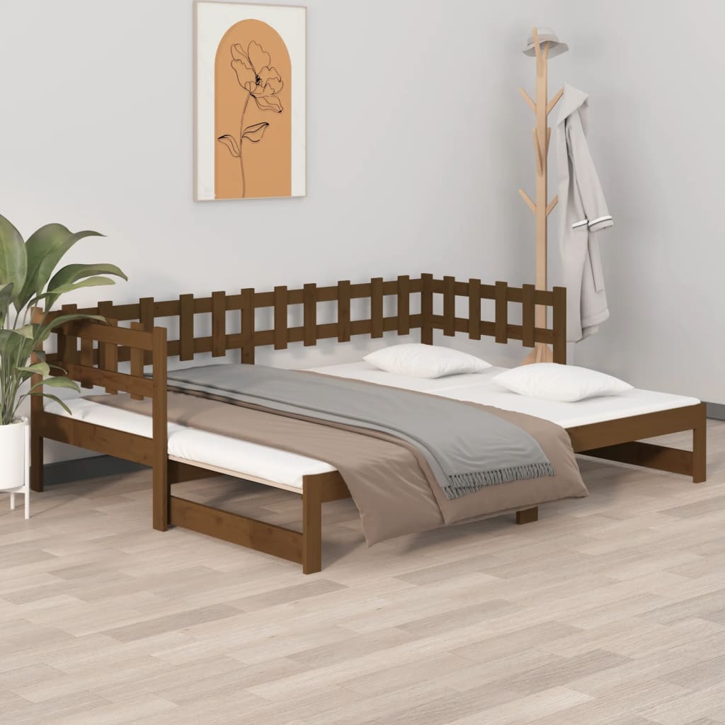 Estrutura sofá-cama de puxar 2x(90x190)cm pinho maciço castanho