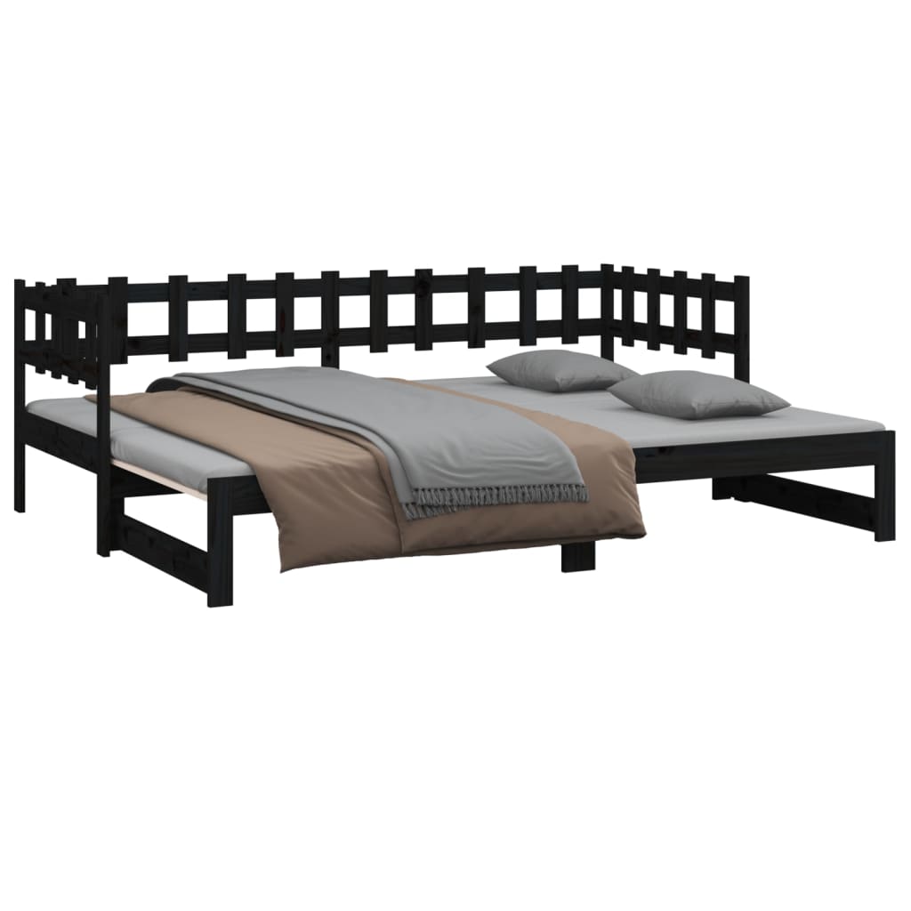 Estrutura sofá-cama de puxar 2x(90x190) cm pinho maciço preto