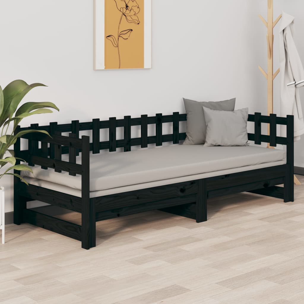 Estrutura sofá-cama de puxar 2x(90x190) cm pinho maciço preto