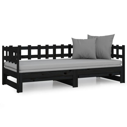 Estrutura sofá-cama de puxar 2x(90x190) cm pinho maciço preto