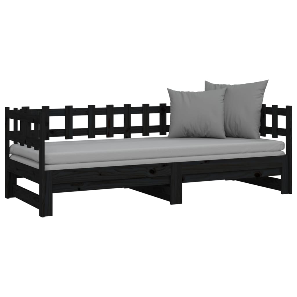 Estrutura sofá-cama de puxar 2x(90x190) cm pinho maciço preto