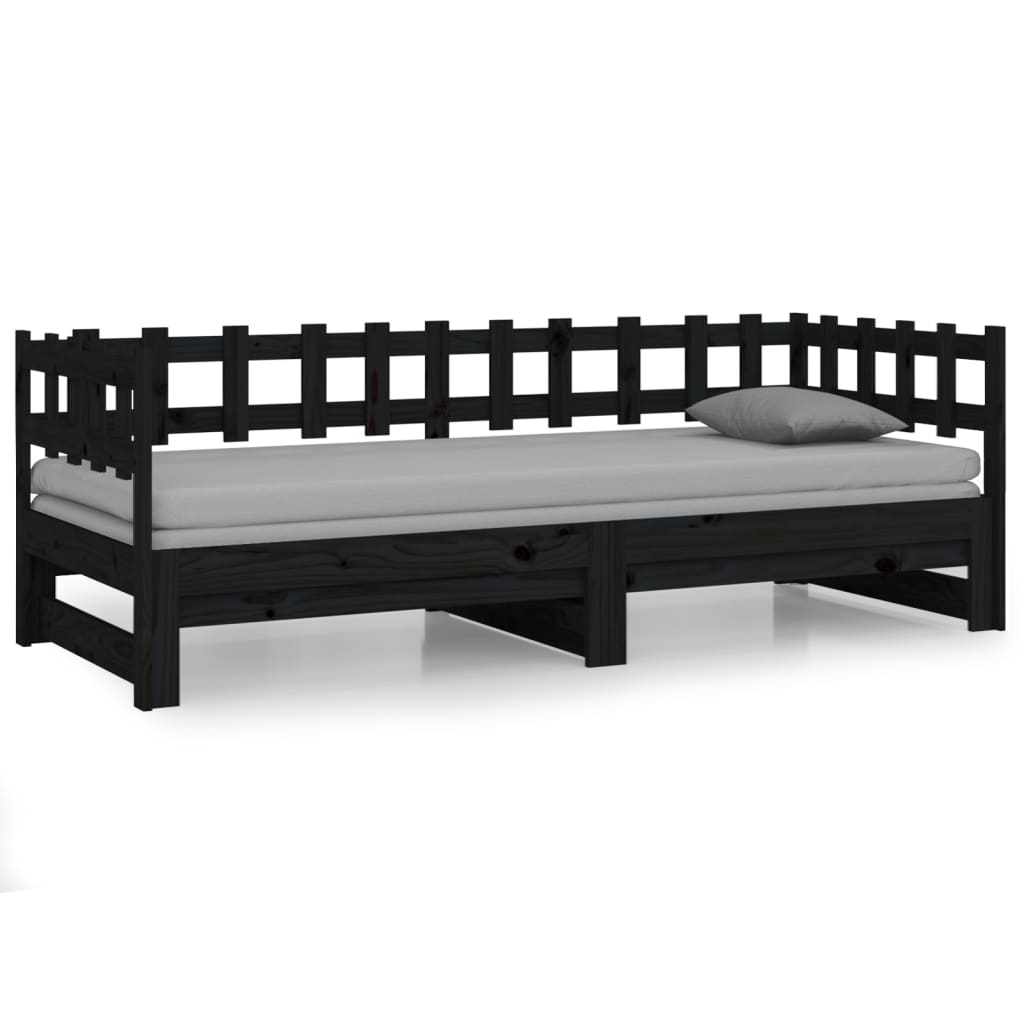 Estrutura sofá-cama de puxar 2x(90x190) cm pinho maciço preto