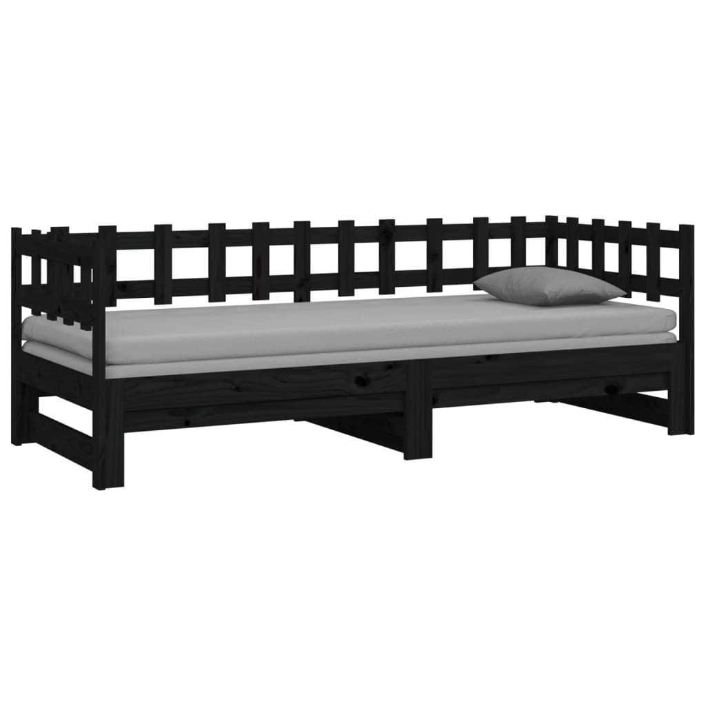 Estrutura sofá-cama de puxar 2x(90x190) cm pinho maciço preto