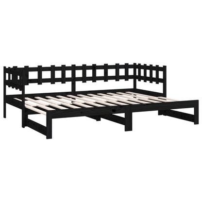 Estrutura sofá-cama de puxar 2x(90x190) cm pinho maciço preto