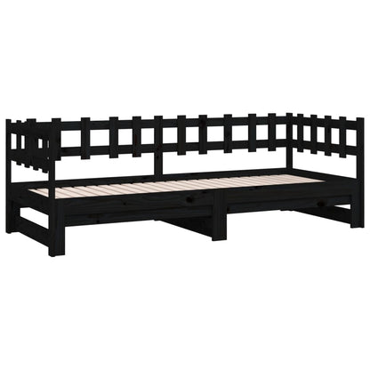 Estrutura sofá-cama de puxar 2x(90x190) cm pinho maciço preto