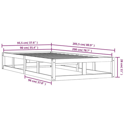 Estrutura de cama 90x200 cm madeira maciça branco