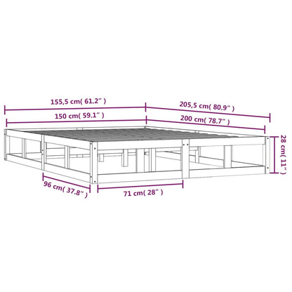 Estrutura de cama king 150x200 cm madeira maciça cinzento