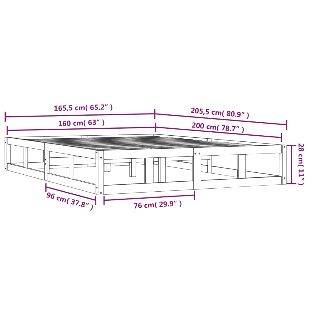 Estrutura de cama 160x200 cm madeira maciça branco