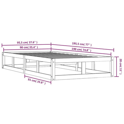 Estrutura de cama solteiro 90x190 cm 3FT madeira maciça preto