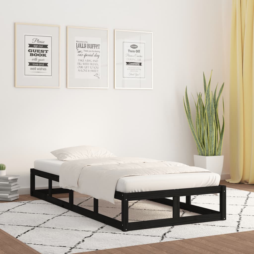 Estrutura de cama solteiro 90x190 cm 3FT madeira maciça preto