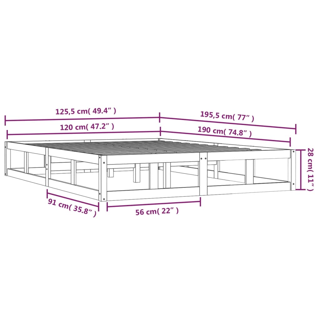 Estrutura cama pequena casal 120x190cm 4FT madeira castanho-mel