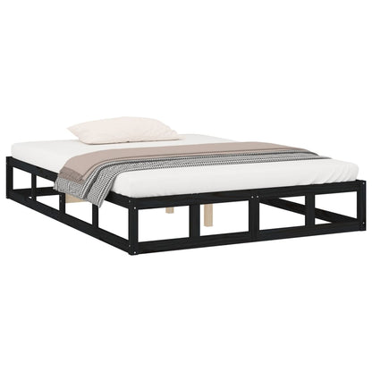 Estrutura de cama casal 135x190 cm 4FT6 madeira maciça preto