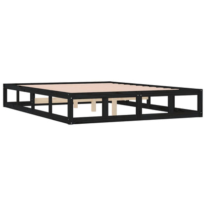 Estrutura de cama casal 135x190 cm 4FT6 madeira maciça preto