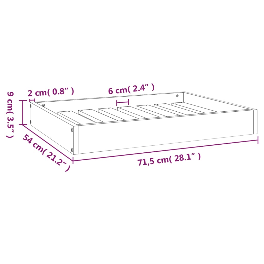 Cama para cães 71,5x54x9 cm madeira de pinho maciça