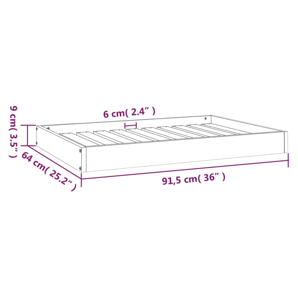 Cama para cães 91,5x64x9 cm madeira de pinho maciça