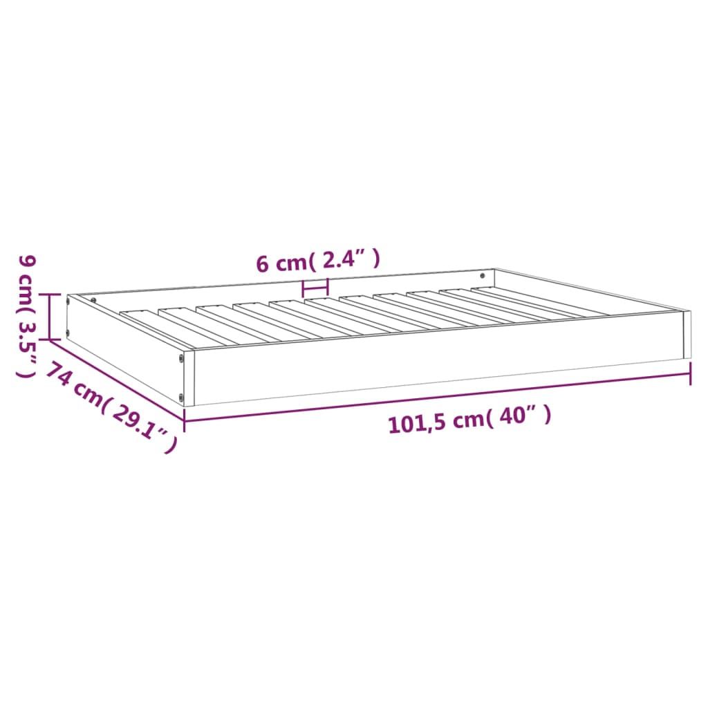 Cama para cães 101,5x74x9 cm madeira de pinho maciça