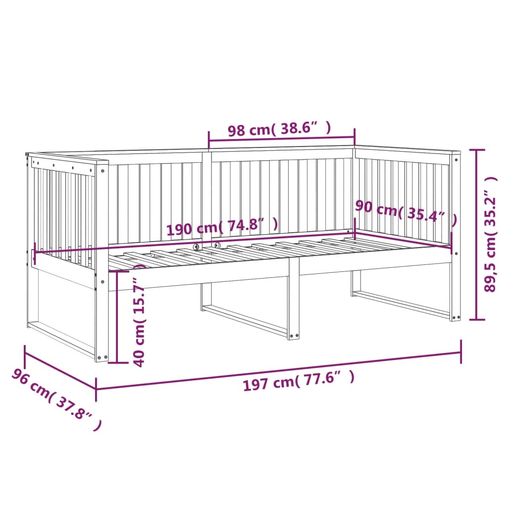 Sofá-cama 90x190 cm madeira de pinho maciça