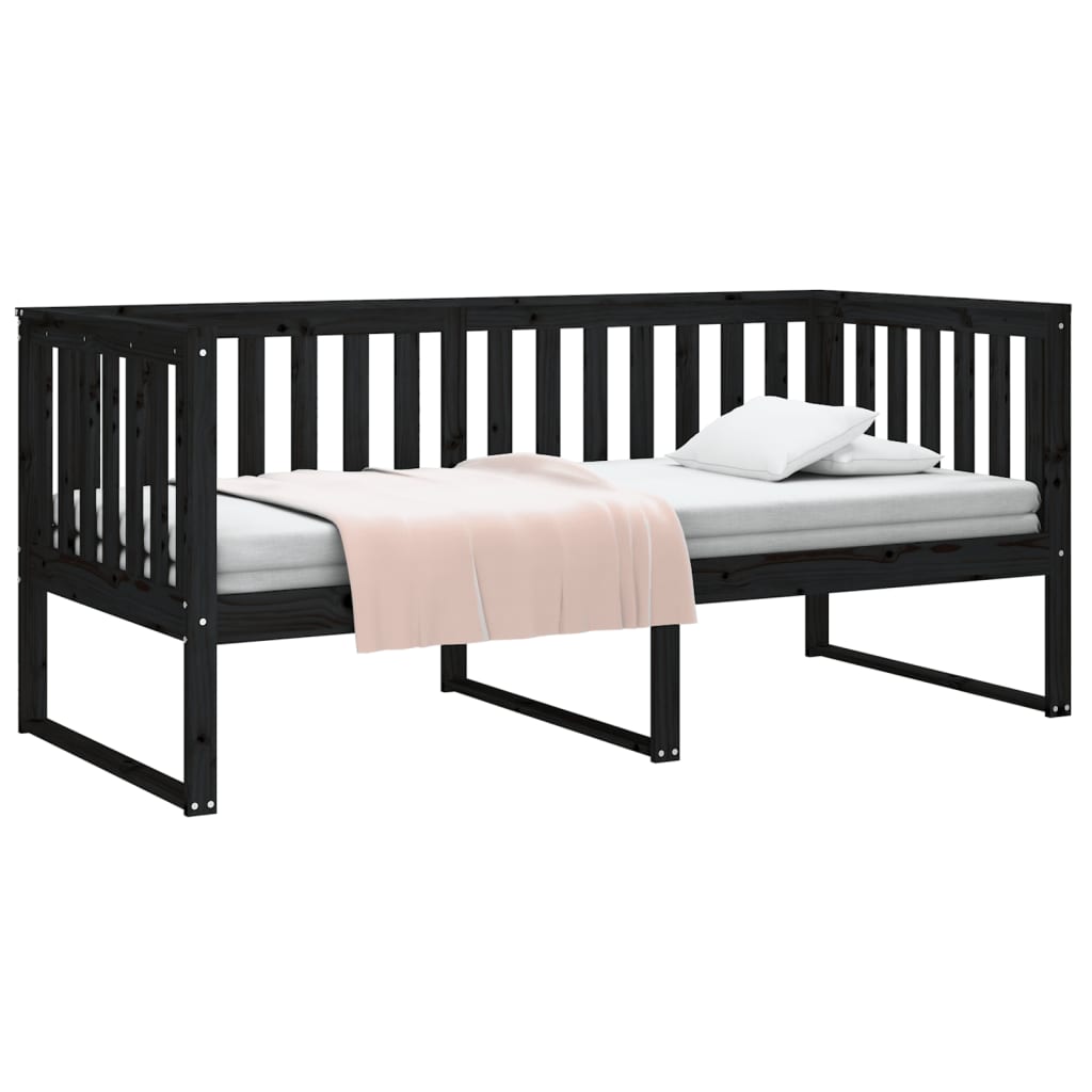 Sofá-cama 90x190 cm madeira de pinho maciça preto