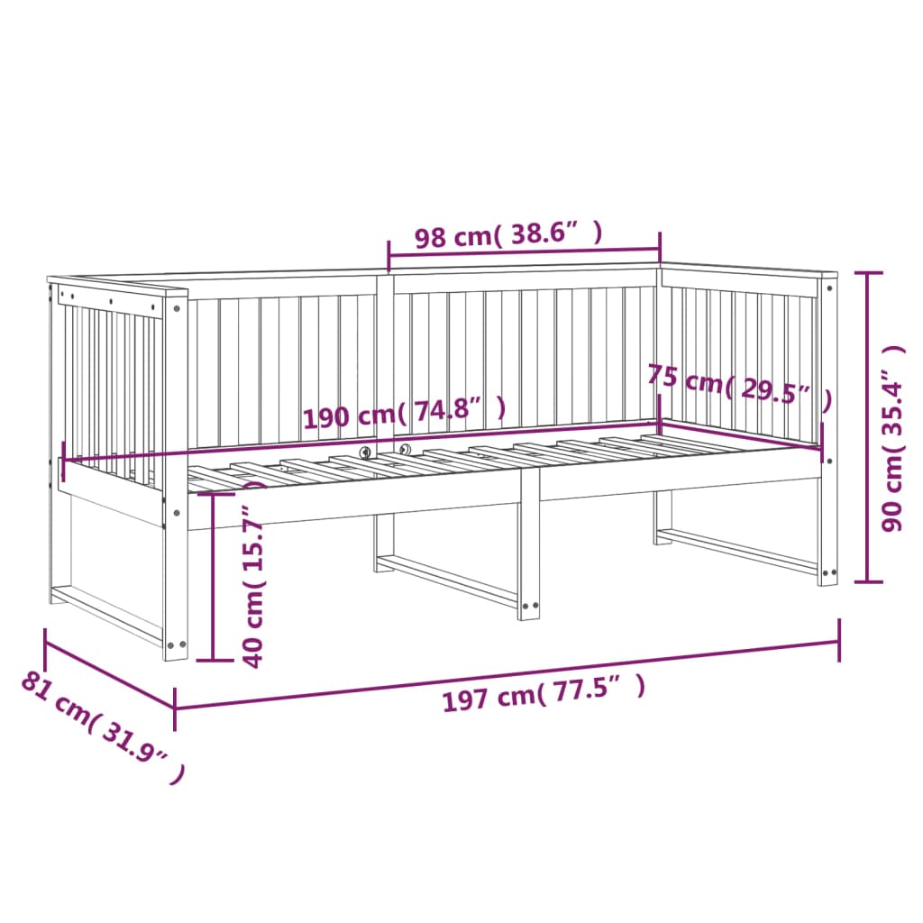 Sofá-cama 75x190 cm madeira de pinho maciça branco