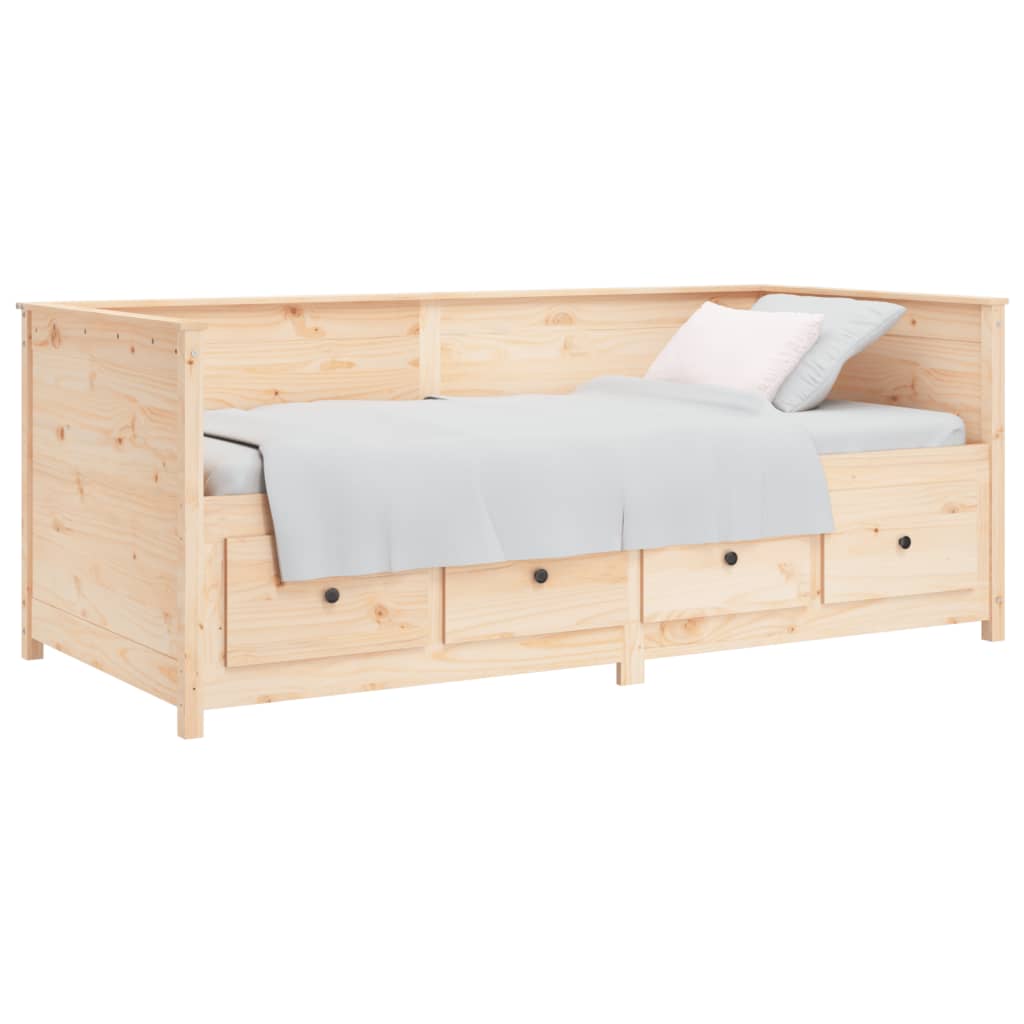 Sofá Cama Pine - Cor Natural - Em Madeira de Pinho - Com 4 Gavetas - 207,5x107x80 cm - Design Rústico