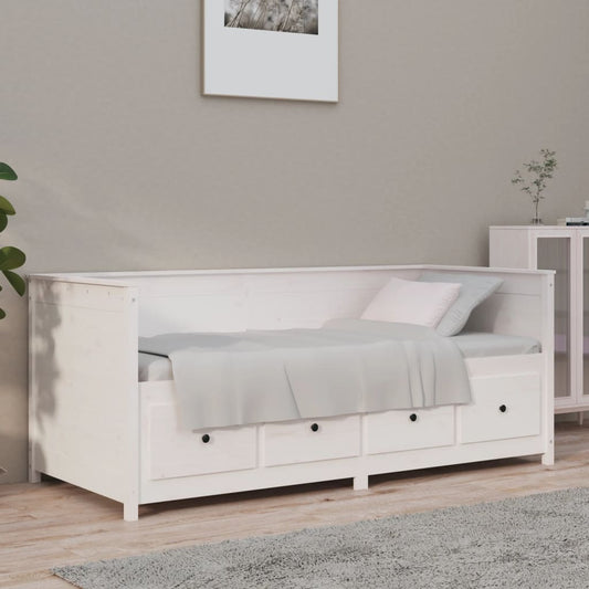 Sofá Cama Pine - Cor Branco - Em Madeira de Pinho - Com 4 Gavetas - 207,5x107x80 cm - Design Rústico