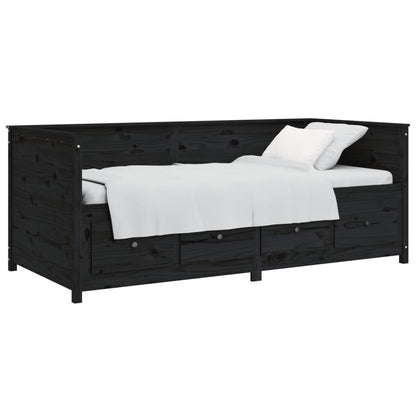 Sofá Cama Pine - Cor Preto - Em Madeira de Pinho - Com 4 Gavetas - 207,5x107x80 cm - Design Rústico