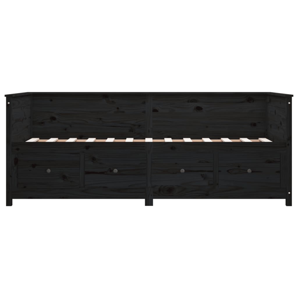 Sofá Cama Pine - Cor Preto - Em Madeira de Pinho - Com 4 Gavetas - 207,5x107x80 cm - Design Rústico