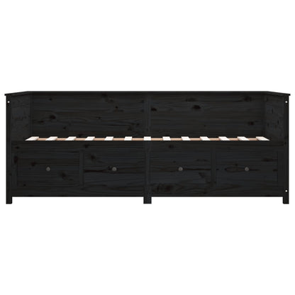 Sofá Cama Pine - Cor Preto - Em Madeira de Pinho - Com 4 Gavetas - 207,5x107x80 cm - Design Rústico