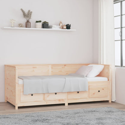 Sofá Cama Pine - Cor Natural - Em Madeira de Pinho - Com 4 Gavetas - 207,5x87x80 cm - Design Rústico