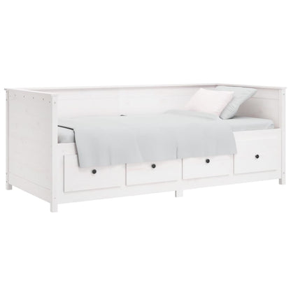 Sofá Cama Pine - Cor Branco - Em Madeira de Pinho - Com 4 Gavetas - 207,5x87x80 cm - Design Rústico