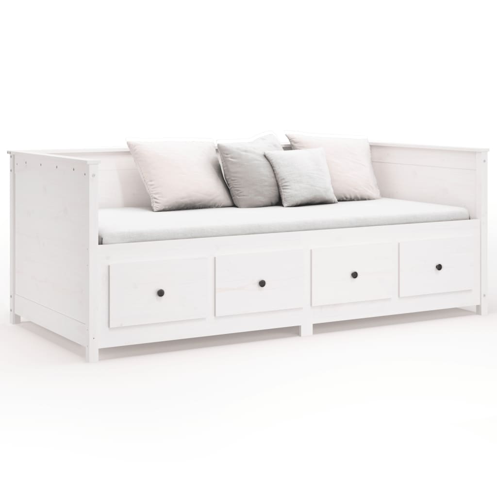 Sofá Cama Pine - Cor Branco - Em Madeira de Pinho - Com 4 Gavetas - 207,5x87x80 cm - Design Rústico