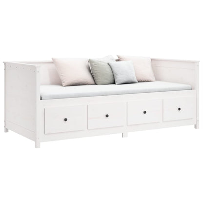 Sofá Cama Pine - Cor Branco - Em Madeira de Pinho - Com 4 Gavetas - 207,5x87x80 cm - Design Rústico