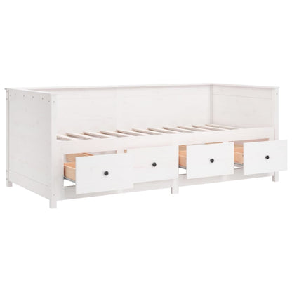 Sofá Cama Pine - Cor Branco - Em Madeira de Pinho - Com 4 Gavetas - 207,5x87x80 cm - Design Rústico