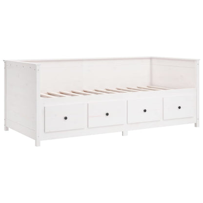 Sofá Cama Pine - Cor Branco - Em Madeira de Pinho - Com 4 Gavetas - 207,5x87x80 cm - Design Rústico