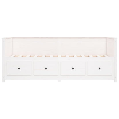 Sofá Cama Pine - Cor Branco - Em Madeira de Pinho - Com 4 Gavetas - 207,5x87x80 cm - Design Rústico