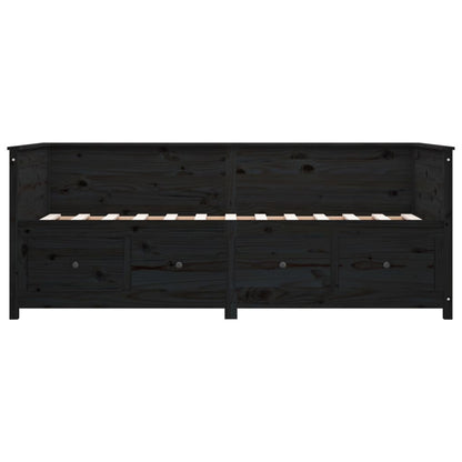 Sofá Cama Pine - Cor Preto - Em Madeira de Pinho - Com 4 Gavetas - 207,5x87x80 cm - Design Rústico