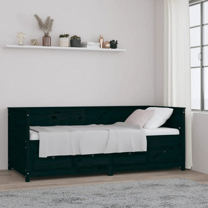 Sofá Cama Pine - Cor Preto - Em Madeira de Pinho - Com 4 Gavetas - 207,5x87x80 cm - Design Rústico