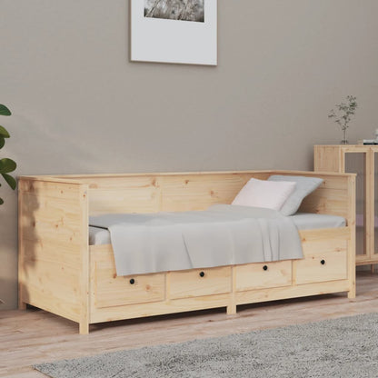 Sofá Cama Pine - Cor Natural - Em Madeira de Pinho - Com 4 Gavetas - 197,5x97x80 cm - Design Rústico