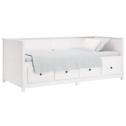 Sofá Cama Pine - Cor Branco - Em Madeira de Pinho - Com 4 Gavetas - 197,5x97x80 cm - Design Rústico