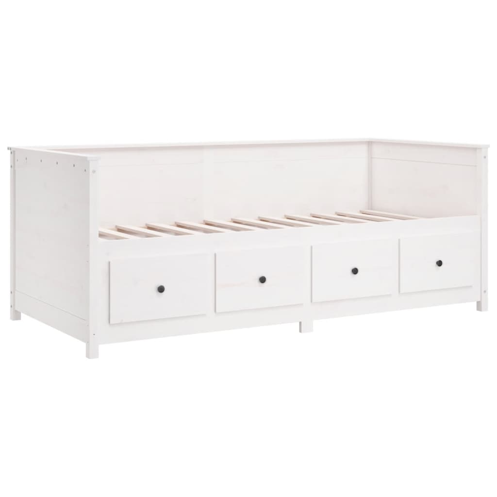 Sofá Cama Pine - Cor Branco - Em Madeira de Pinho - Com 4 Gavetas - 197,5x97x80 cm - Design Rústico