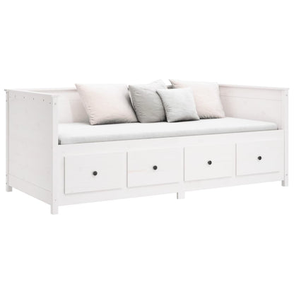 Sofá Cama Pine - Cor Branco - Em Madeira de Pinho - Com 4 Gavetas - 197,5x82x80 cm - Design Rústico