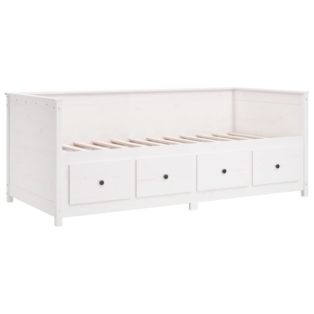 Sofá Cama Pine - Cor Branco - Em Madeira de Pinho - Com 4 Gavetas - 197,5x82x80 cm - Design Rústico