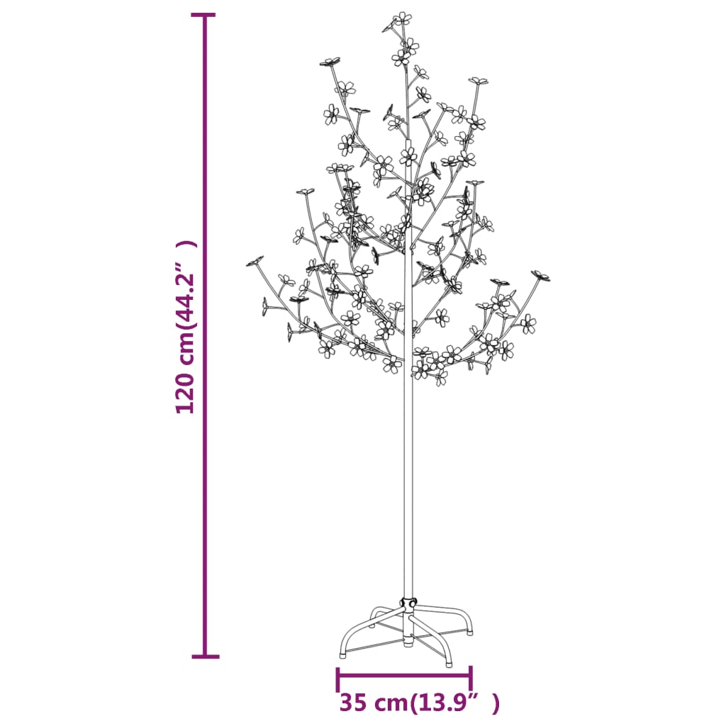 Cerejeira com 84 luzes LEDs 120 cm branco quente