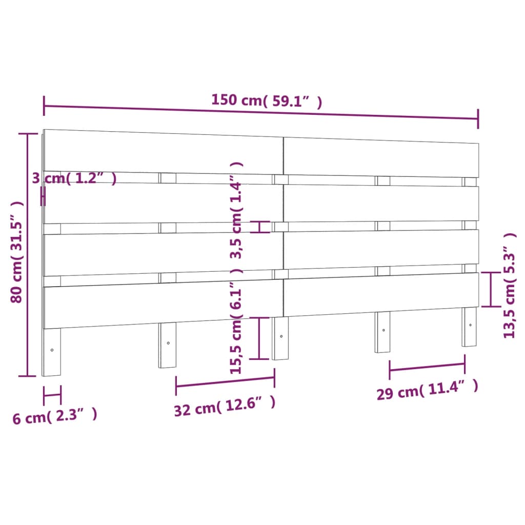 Cabeceira de cama 150x3x80 cm pinho maciço