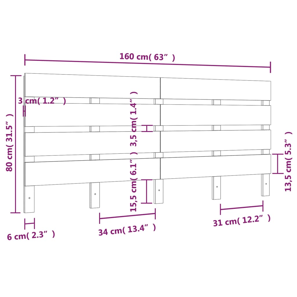 Cabeceira de cama 160x3x80 cm pinho maciço cinza