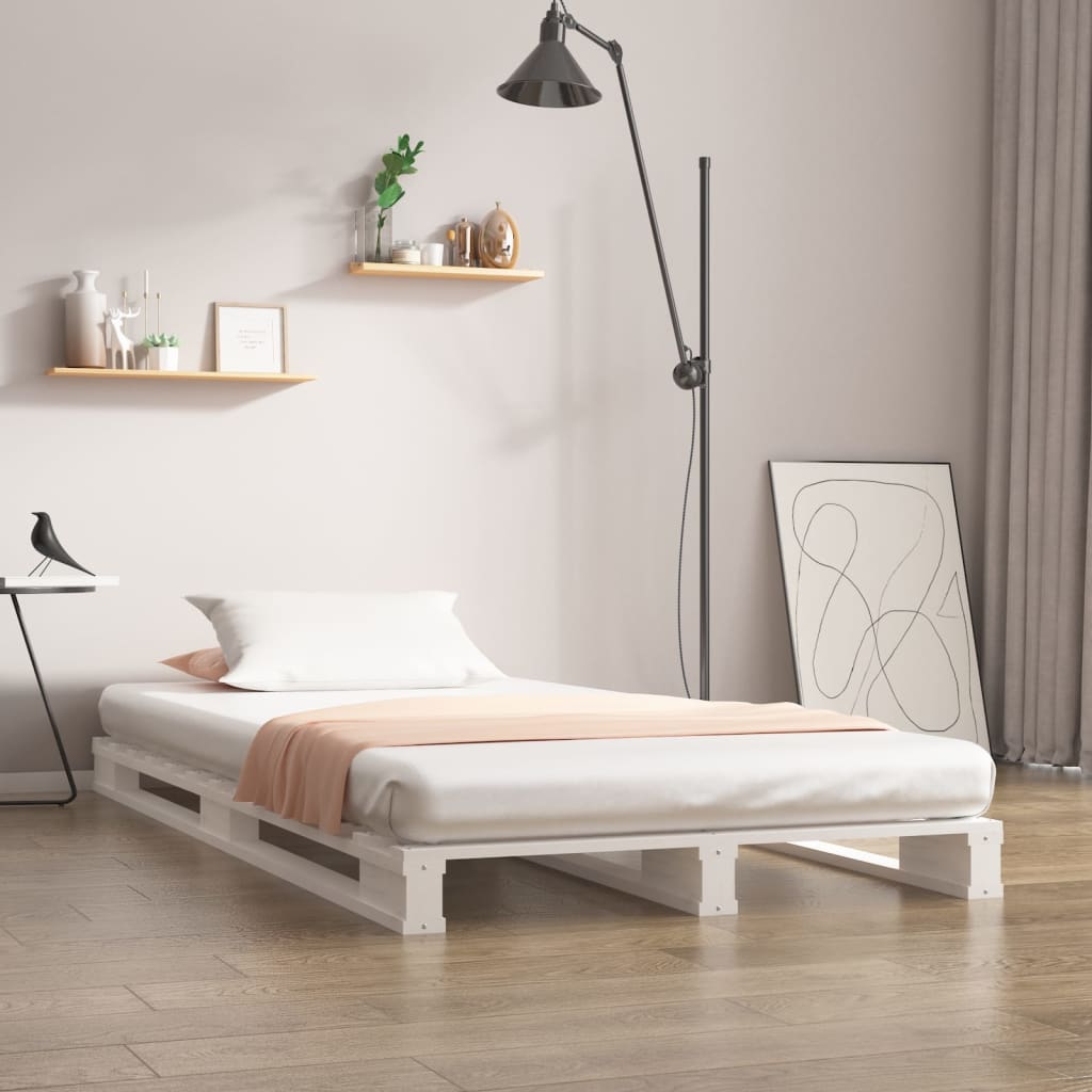 Cama de paletes pinho maciço 90x200 cm branco