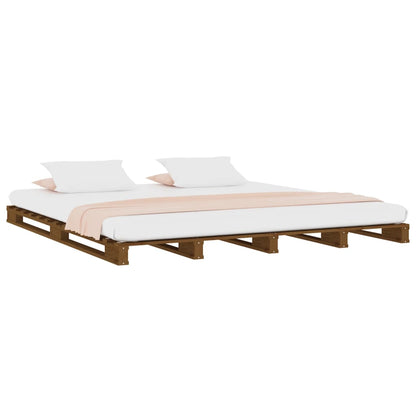 Cama de paletes king 150x200 cm pinho maciço castanho mel