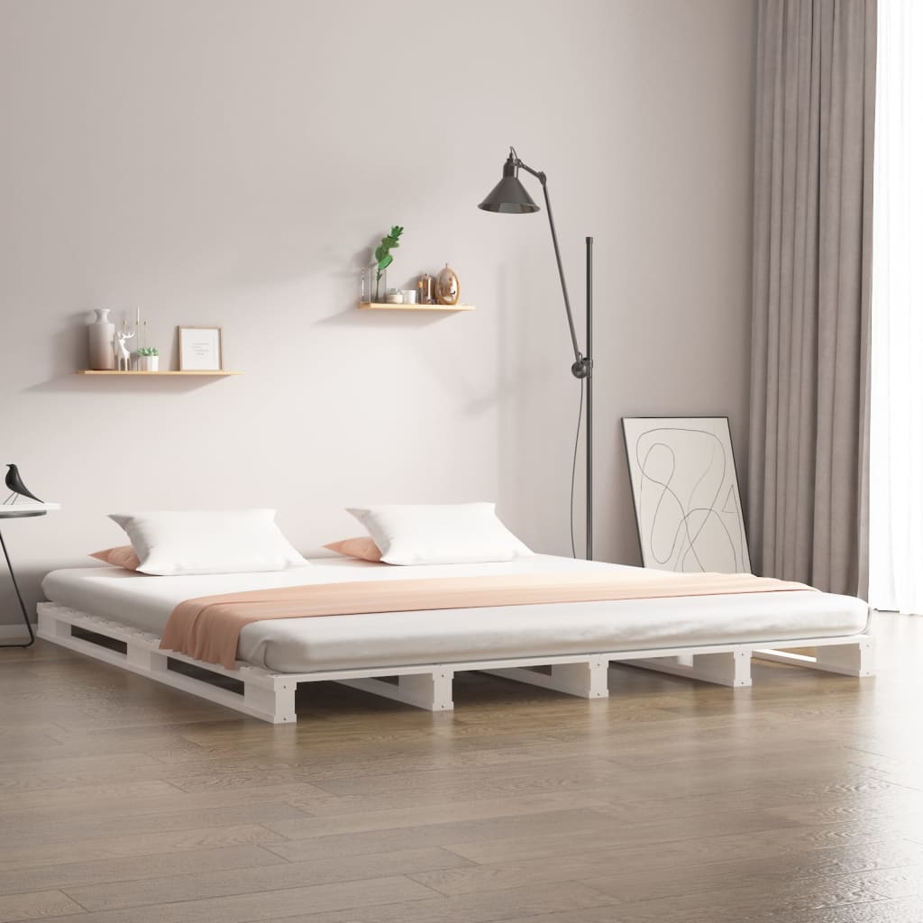 Cama de paletes super king 180x200 cm pinho maciço branco