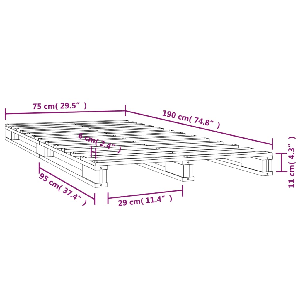 Estrutura cama pequena de solteiro 75x190cm pinho maciço branco